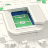3D Elland Road Map Framed - Close-up of the 3D printed Elland Road: the huge East Stand roof, the Don Revie Stand trusses, the West and South roofs round the corner and blue seats