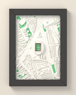 3D Emirates Stadium Map Framed - 3D printed Emirates Stadium map in a black wooden A5 frame, lit from the side