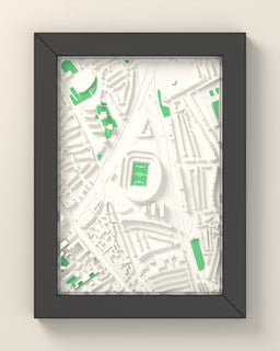 3D Emirates Stadium Map Framed - 3D printed Emirates Stadium map in a black wooden A5 frame, lit from the side