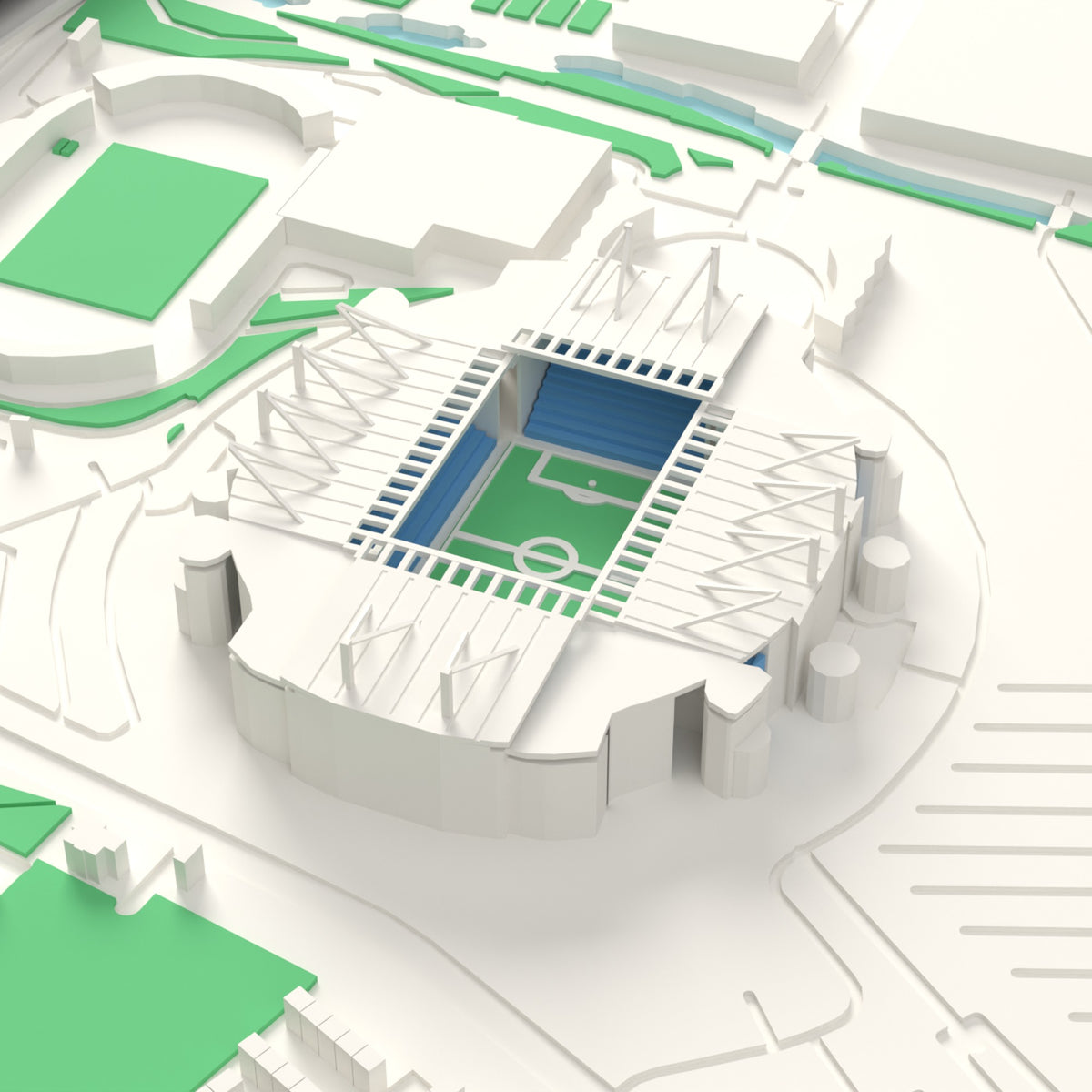 3D Etihad Stadium Map Framed - Etihad Stadium on the 3D printed map, seen from above the corner of the ground