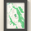 3D Ewood Park Map Framed - 3D printed Ewood Park map in a black wooden A5 frame, lit from the side