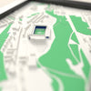 3D Ewood Park Map Framed - Close-up across the 3D map showing the Ewood Park stands and green pitch standing up from the streets