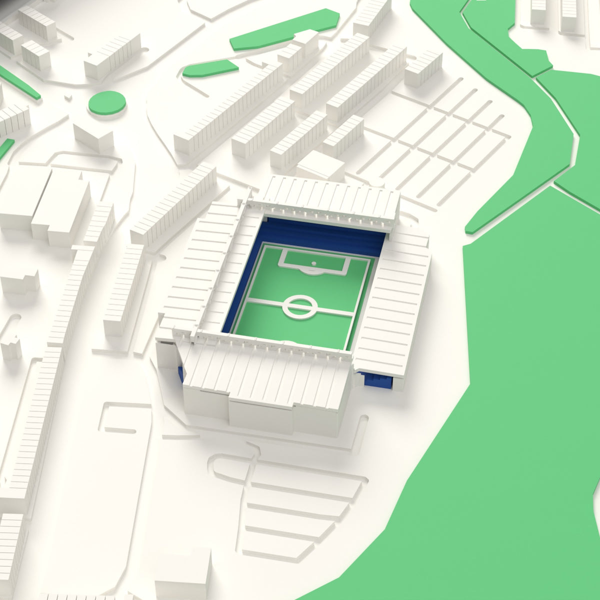 3D Ewood Park Map Framed - Ewood Park on the 3D printed map, seen from above the corner of the ground
