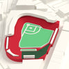 3D Fenway Park Map Framed - Fenway Park on the 3D printed map, seen from above the corner of the ground