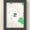 3D Fratton Park Map Framed - 3D printed Fratton Park map in a black wooden A5 frame, lit from the side