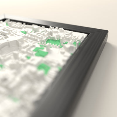 3D Glasgow Map Framed - Close-up across the 3D Glasgow map showing the raised streets and buildings