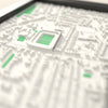3D Goldington Road Map Framed - Close-up across the 3D map showing the Goldington Road stands and green pitch standing up from the streets