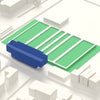 3D Goldington Road Map Framed - Close-up of the 3D printed Goldington Road: the Eagle Stand with its pitched blue roof and ridge beside the rugby pitch
