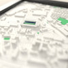 3D Halliwell Jones Stadium Map Framed - Close-up across the 3D map: the real Halliwell Jones Stadium stands with royal blue seats around the green pitch