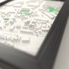 3D Halliwell Jones Stadium Map Framed - Close-up across the 3D map showing the Halliwell Jones Stadium stands and green pitch standing up from the streets