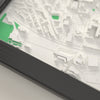 3D Halliwell Jones Stadium Map Framed - Close-up of the raised streets and buildings around Halliwell Jones Stadium on the 3D printed map