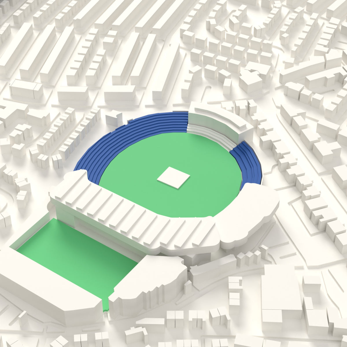 3D Headingley Cricket Ground Map Framed - Headingley on the 3D printed map, seen from above the corner of the ground