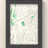 3D Highbury Map Framed - 3D printed Highbury lost ground map in a black wooden A5 frame, lit from the side