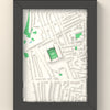 3D Highbury Map Framed - 3D printed Highbury lost ground map in a black wooden A5 frame, lit from the side