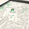 3D Highbury Map Framed - Close-up across the 3D map showing the old Highbury stands and green pitch standing up from the streets