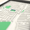 3D Highfield Road Map Framed - Close-up across the 3D map showing the old Highfield Road stands and green pitch standing up from the streets