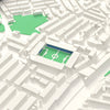 3D Highfield Road Map Framed - The old Highfield Road on the 3D printed map, seen from above the corner of the ground