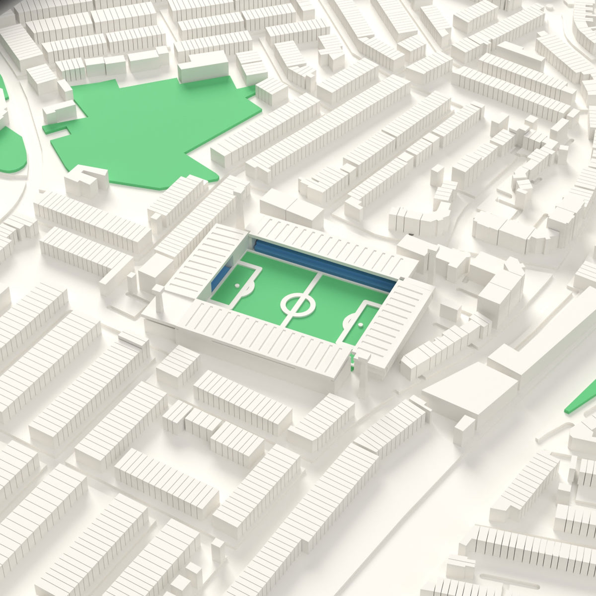3D Highfield Road Map Framed - The old Highfield Road on the 3D printed map, seen from above the corner of the ground