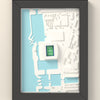 3D Hill Dickinson Stadium Map Framed - 3D printed Hill Dickinson Stadium map in a black wooden A5 frame, lit from the side