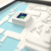 3D Hill Dickinson Stadium Map Framed - Close-up across the 3D map: the real Hill Dickinson Stadium stands with royal blue seats around the green pitch