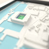 3D Hill Dickinson Stadium Map Framed - Close-up across the 3D map: the real Hill Dickinson Stadium stands with royal blue seats around the green pitch