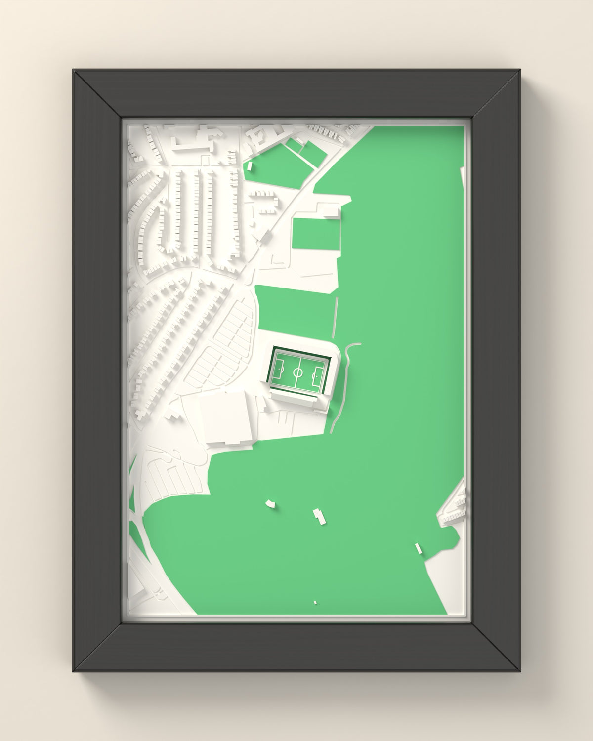 3D Home Park Map Framed - 3D printed Home Park map in a black wooden A5 frame, lit from the side
