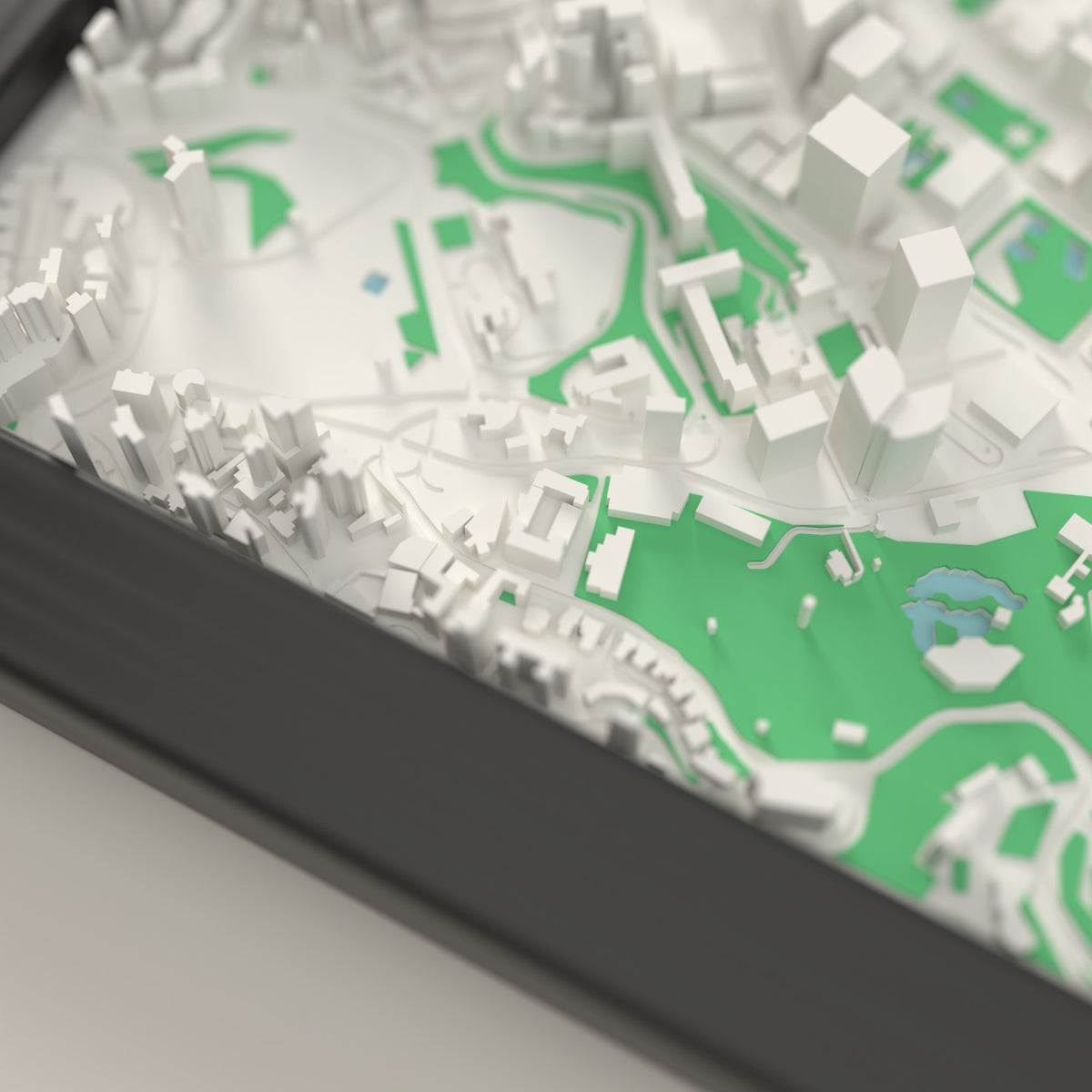 3D Hong Kong Map Framed - Close-up of the raised streets of Hong Kong on the 3D printed map
