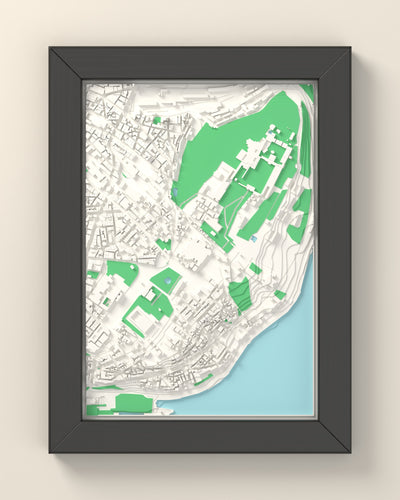 3D Istanbul Map Framed - 3D printed Istanbul map in a black wooden A5 frame, lit from the side