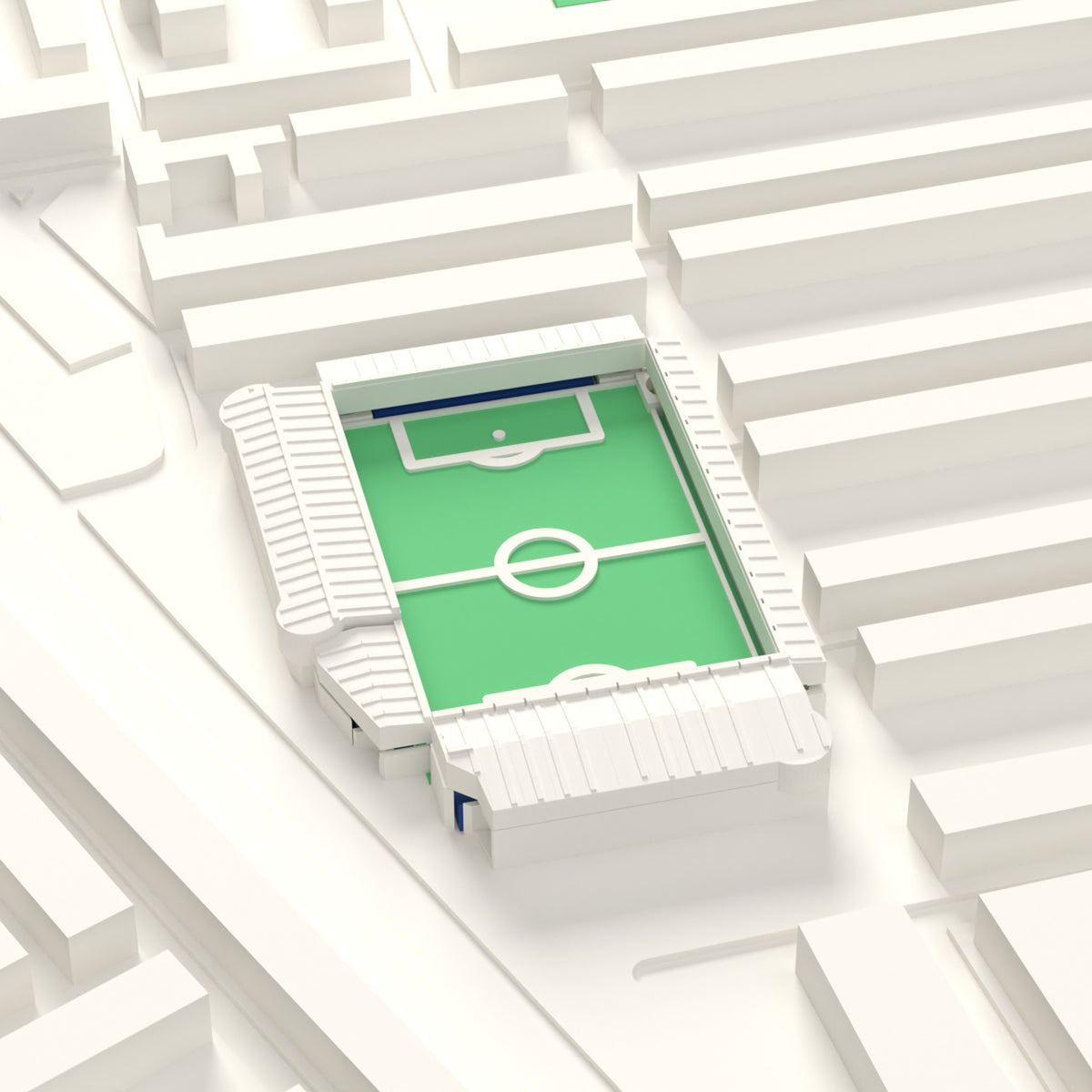 3D Kenilworth Road Map Framed - Kenilworth Road on the 3D printed map, seen from above the corner of the ground