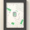 3D Lambeau Field Map Framed - 3D printed Lambeau Field map in a black wooden A5 frame, lit from the side