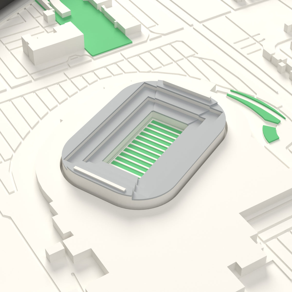 3D Lambeau Field Map Framed - Detail of the 3D printed Lambeau Field: every stand modelled from the real ground, seats in silver