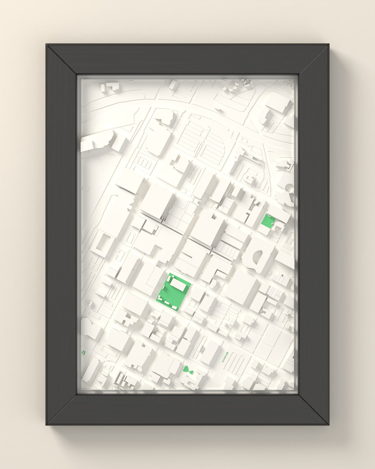 3D Las Vegas Map Framed - 3D printed Las Vegas map in a black wooden A5 frame, lit from the side