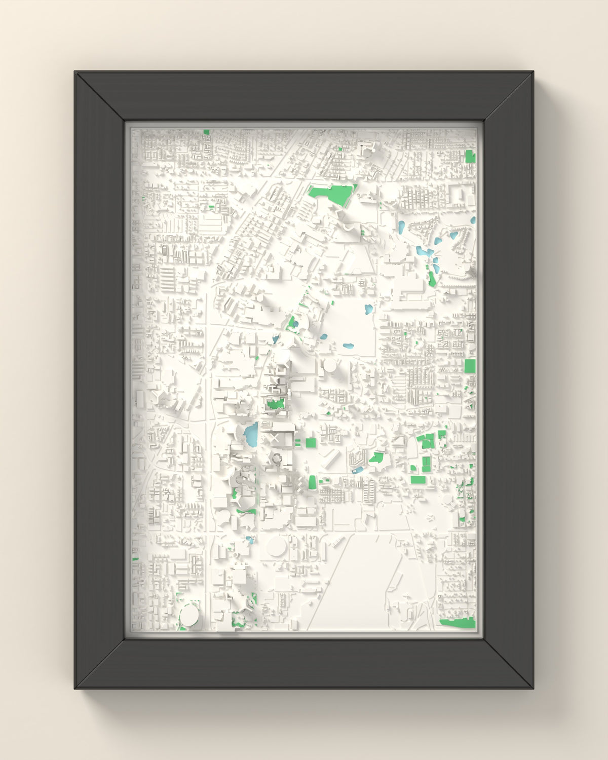 3D Las Vegas Map Framed - 3D printed Las Vegas map in a black wooden A5 frame, lit from the side