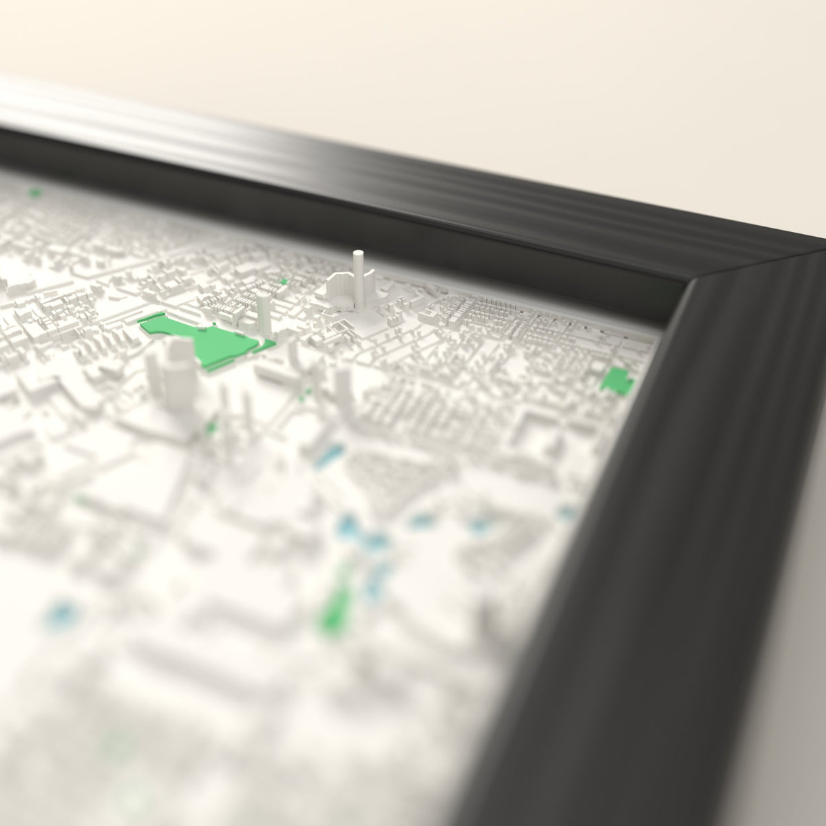 3D Las Vegas Map Framed - Close-up across the 3D Las Vegas map showing the raised streets and buildings