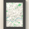 3D Leeds Map Framed - 3D printed Leeds map in a black wooden A5 frame, lit from the side