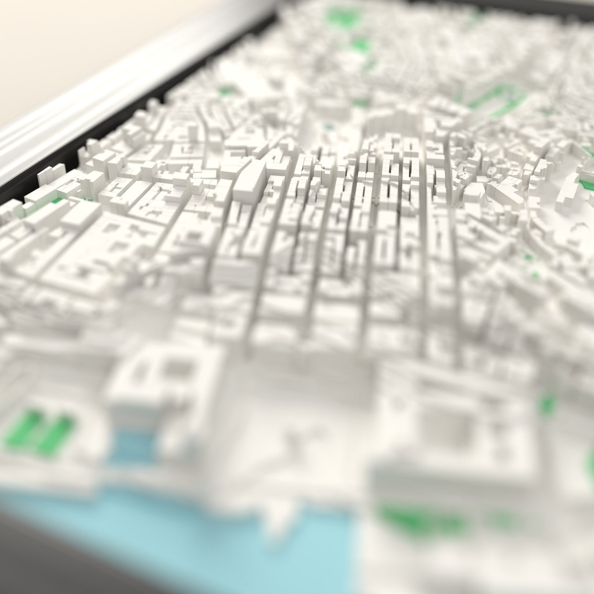 3D Lisbon Map Framed - Close-up across the 3D Lisbon map showing the raised streets and buildings