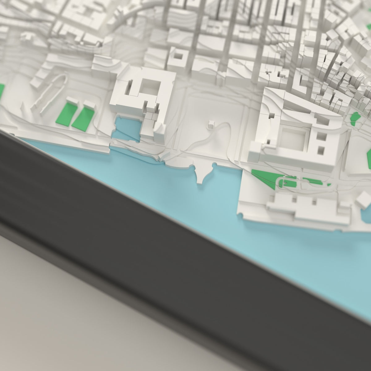 3D Lisbon Map Framed - Close-up of the raised streets of Lisbon on the 3D printed map