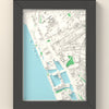 3D Liverpool Map Framed - 3D printed Liverpool map in a black wooden A5 frame, lit from the side