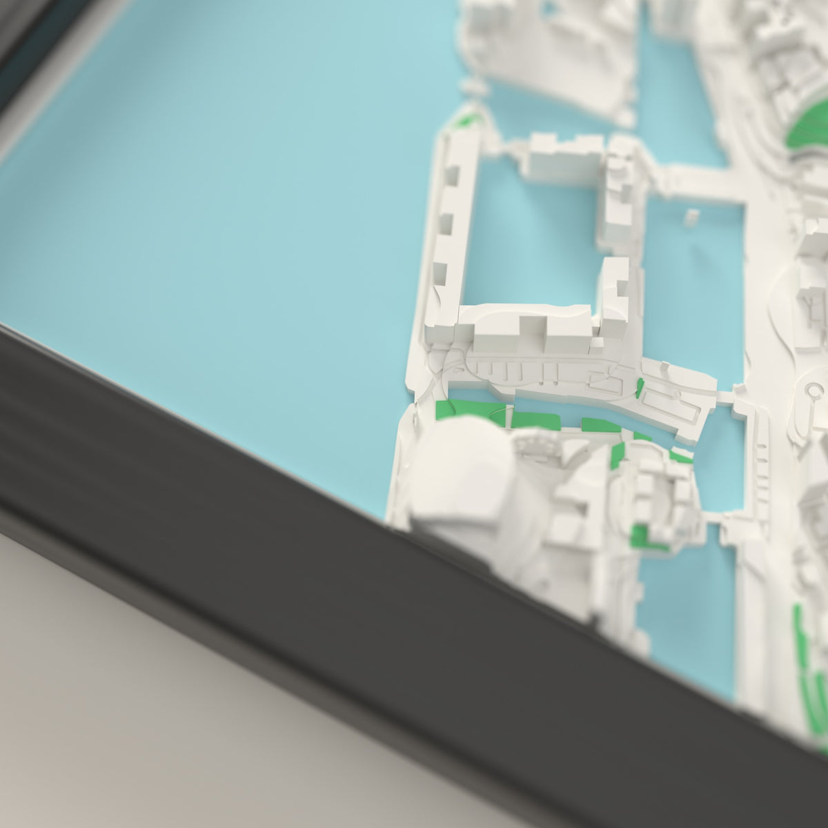 3D Liverpool Map Framed - Close-up of the raised streets of Liverpool on the 3D printed map
