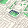 3D Loftus Road Map Framed - Detail of the 3D printed Loftus Road: every stand modelled from the real ground, seats in royal blue