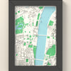 3D London Map Framed - 3D printed London map in a black wooden A5 frame, lit from the side
