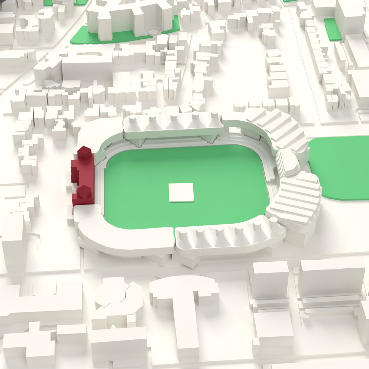 3D Lord's Cricket Ground Map Framed - Lord's Cricket Ground on the 3D printed map, seen from above the corner of the ground