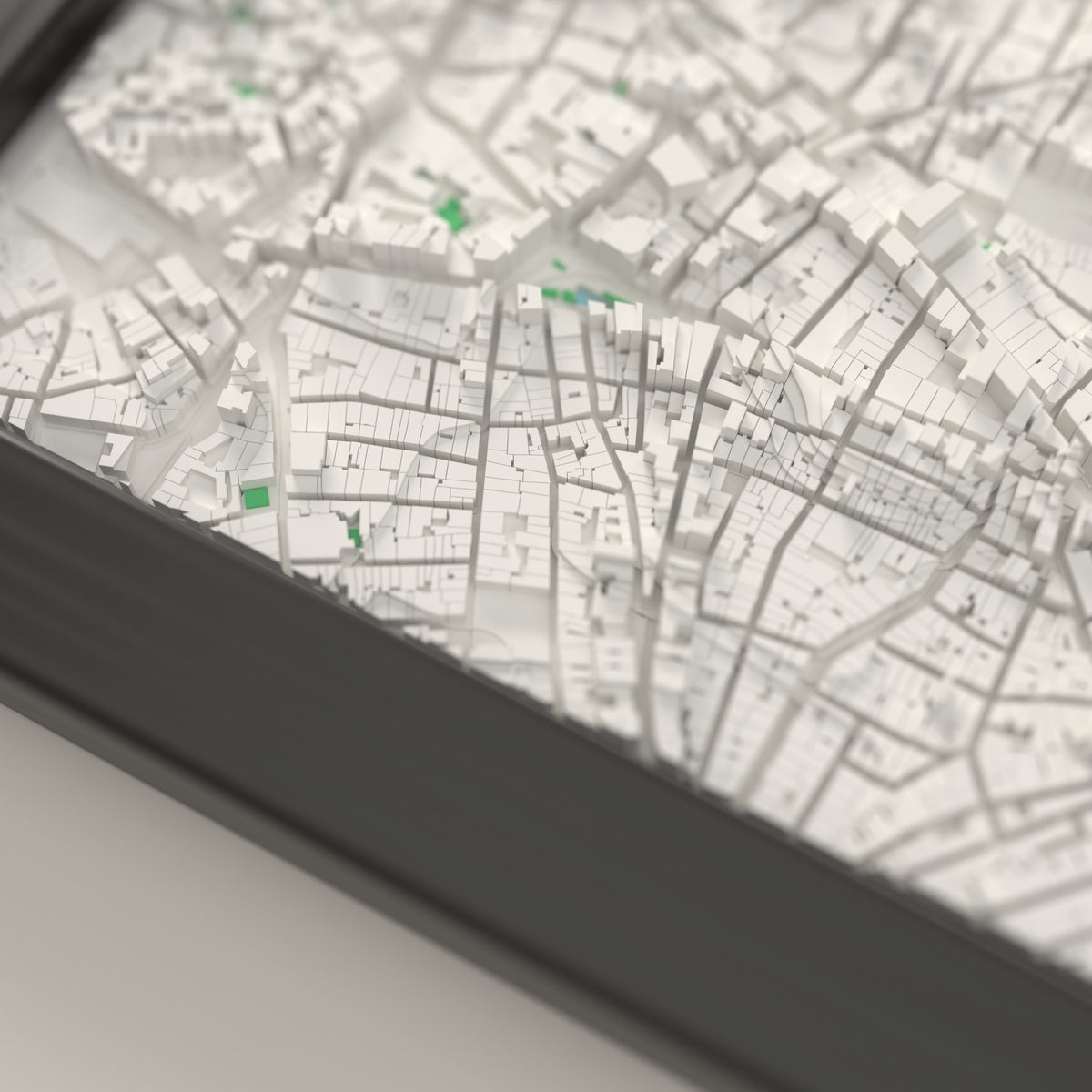 3D Madrid Map Framed - Close-up of the raised streets of Madrid on the 3D printed map