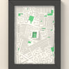 3D Maine Road Map Framed - 3D printed Maine Road lost ground map in a black wooden A5 frame, lit from the side