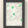 3D Maine Road Map Framed - 3D printed Maine Road lost ground map in a black wooden A5 frame, lit from the side