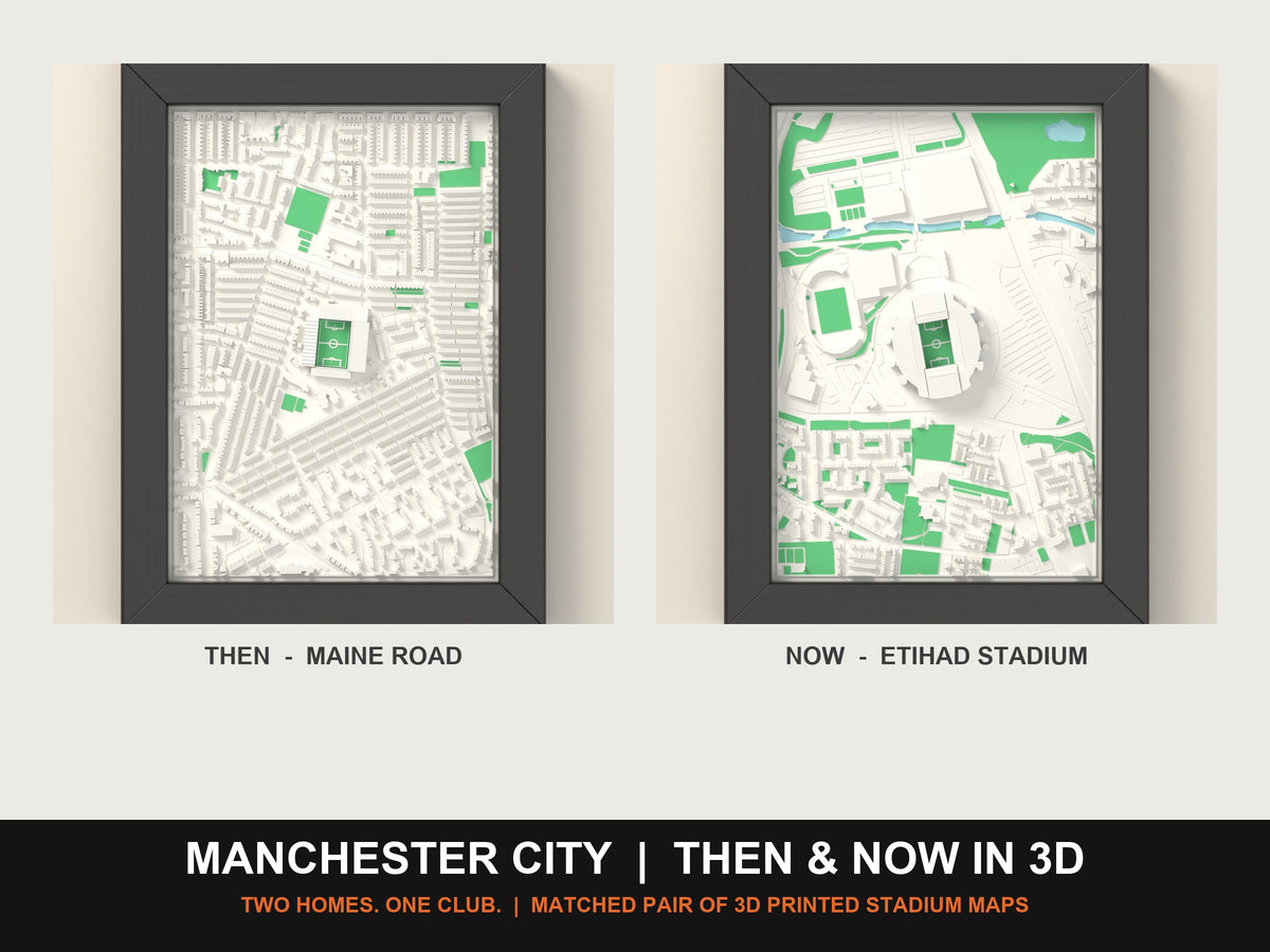 3D Manchester City Then & Now Stadium Set | Maine Road + Etihad Stadium 3D Maps