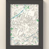3D Manchester Map Framed - 3D printed Manchester map in a black wooden A5 frame, lit from the side