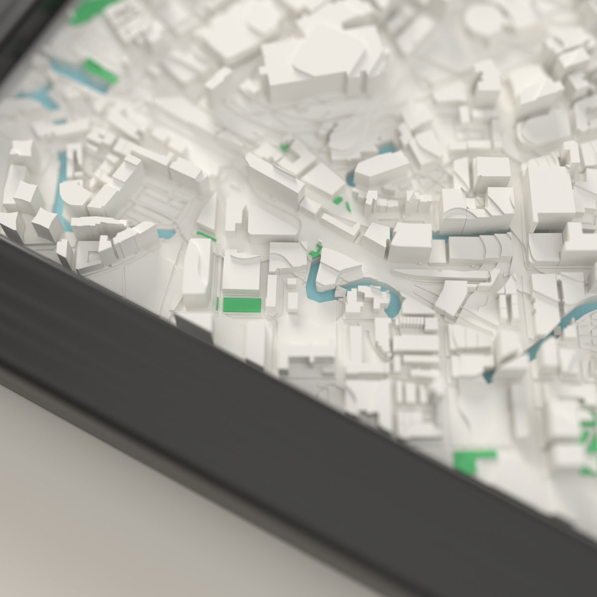 3D Manchester Map Framed - Close-up of the raised streets of Manchester on the 3D printed map