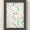 3D Milan Map Framed - 3D printed Milan map in a black wooden A5 frame, lit from the side