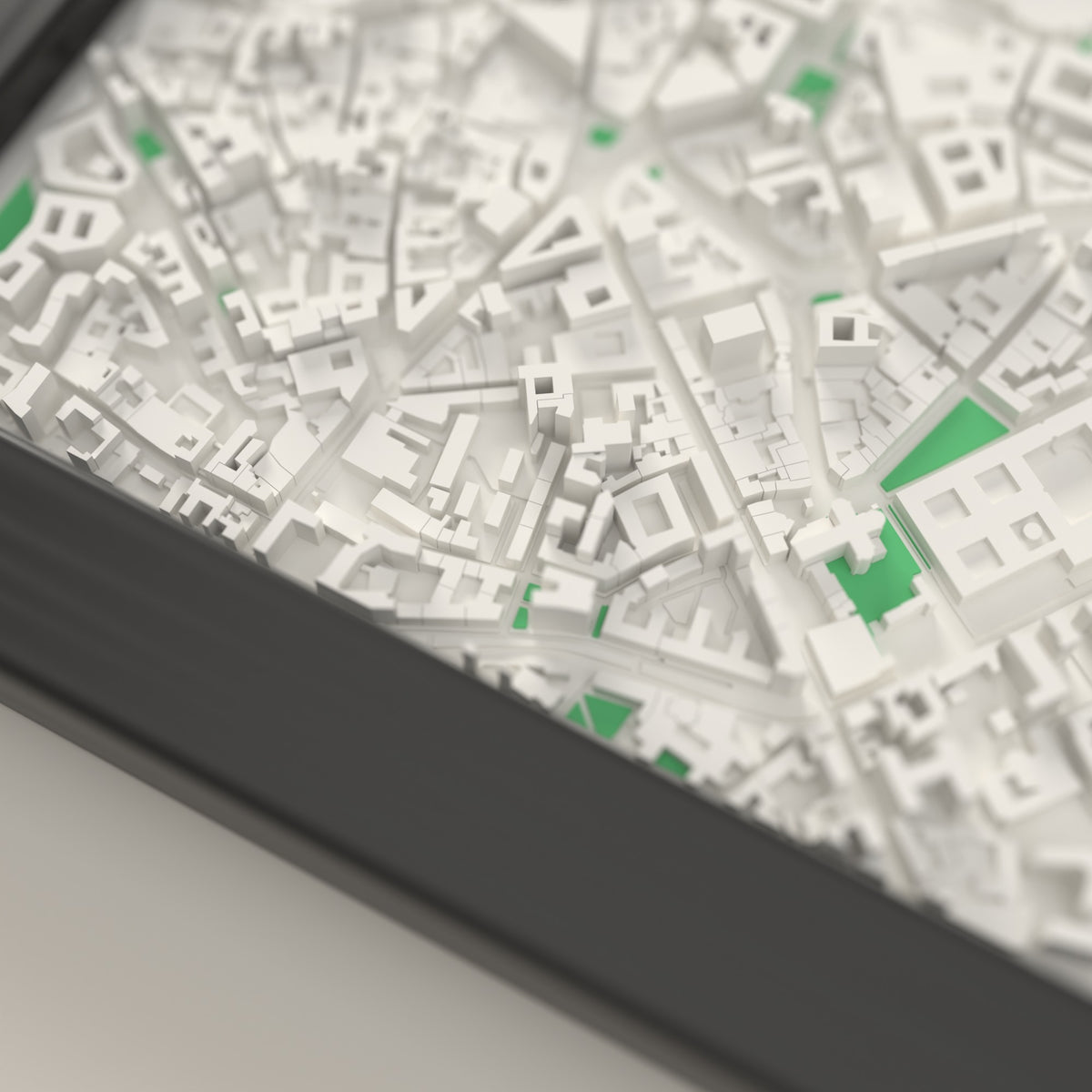 3D Milan Map Framed - Close-up of the raised streets of Milan on the 3D printed map